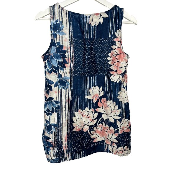 J Jill Pure Jill Linen Sleeveless Floral Blouse Navy Blue Lightweight Top XS - Picture 2 of 8